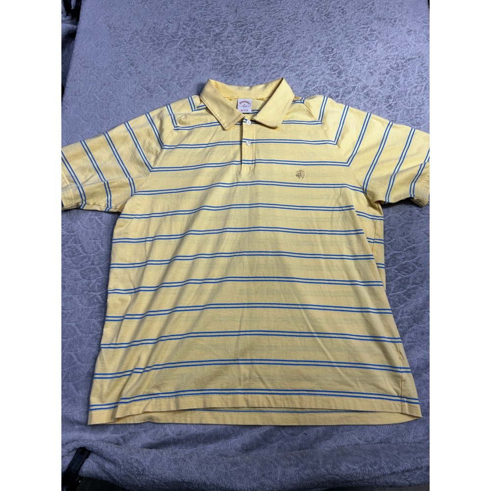 Brooks Brothers Yellow Blue Striped Polo Shirt Men's Short Sleeve Casual, Xlarge